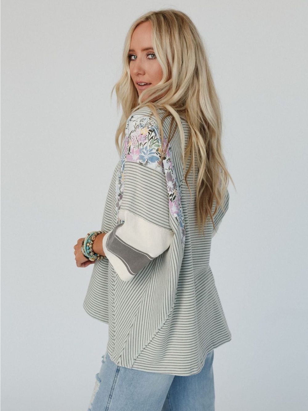 Striped floral patchwork shirt
